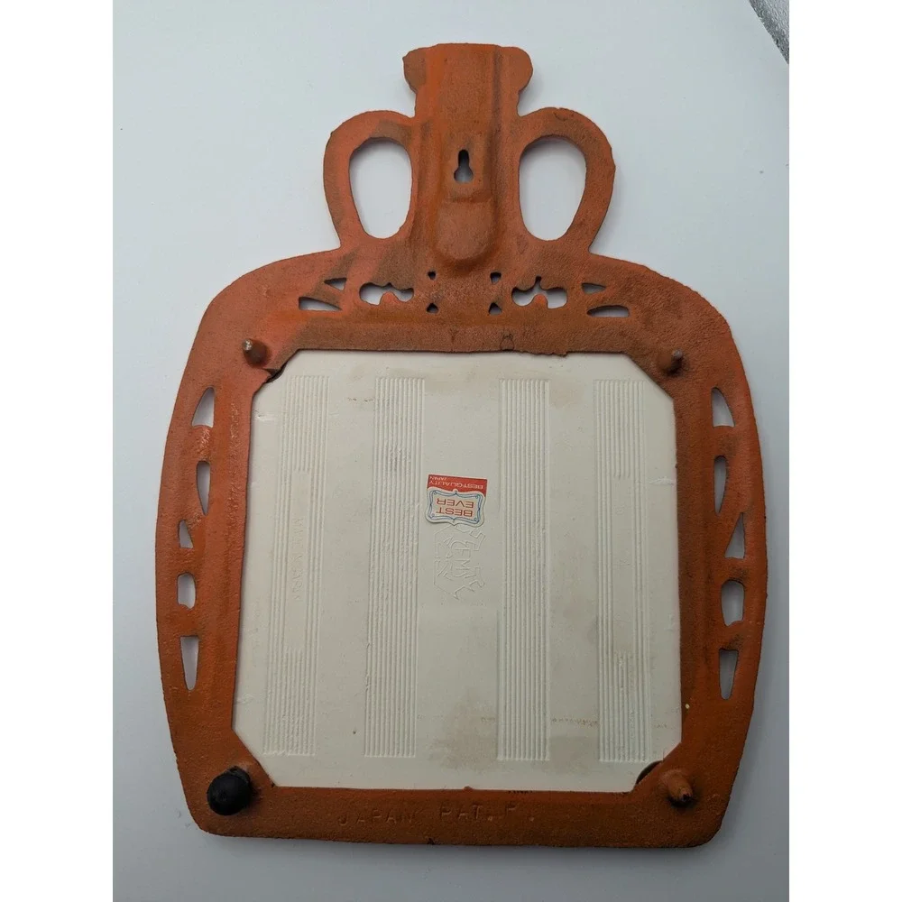 Vintage Orange Cast Iron Trivet‎ Hot Pad Red Teapot Yellow Floral FM Japan
